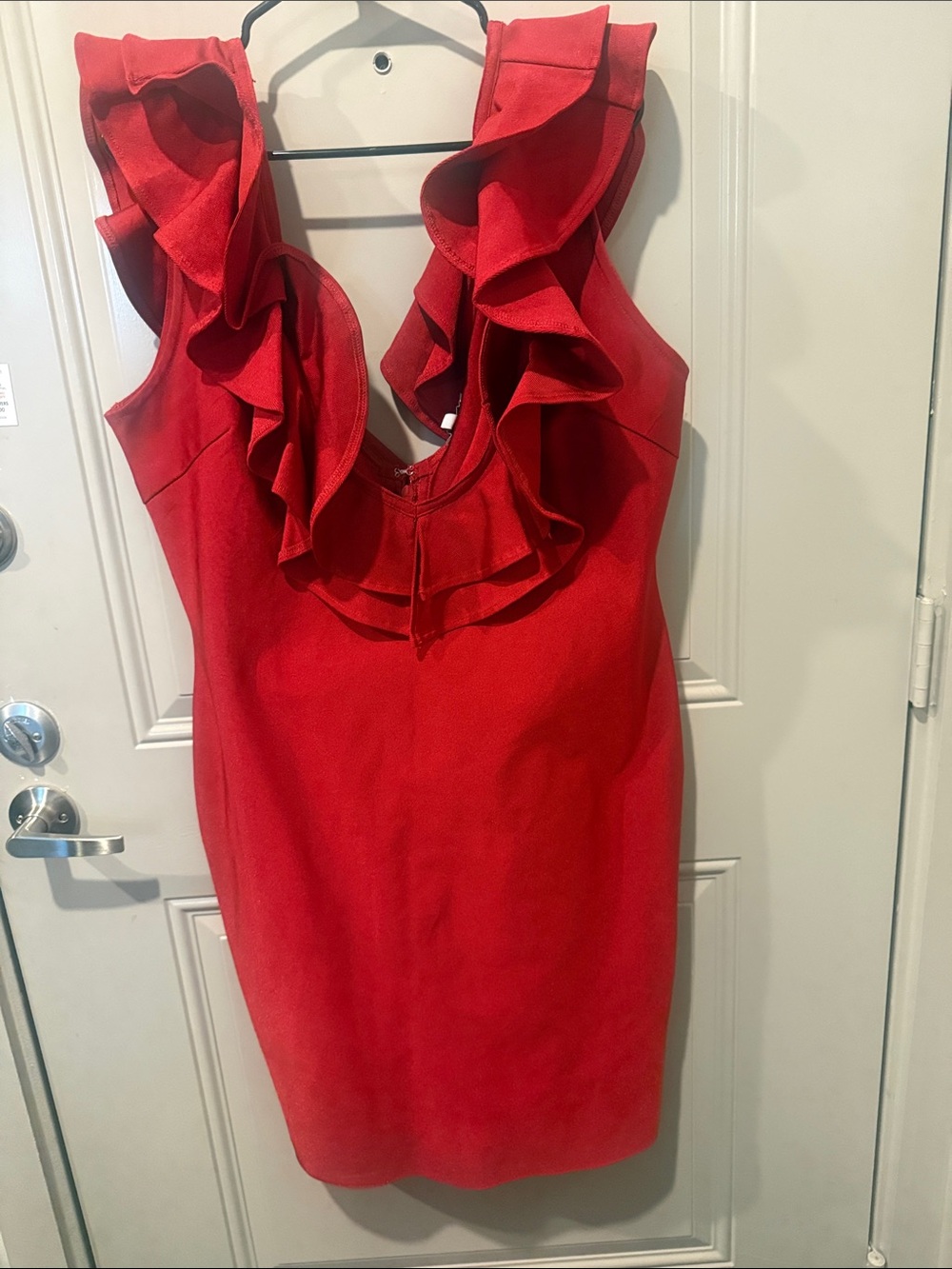 Ruffled V-Neck Mini Dress in Red